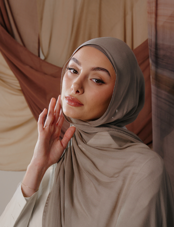 Taupe Hijab With Matching Ninja Cap