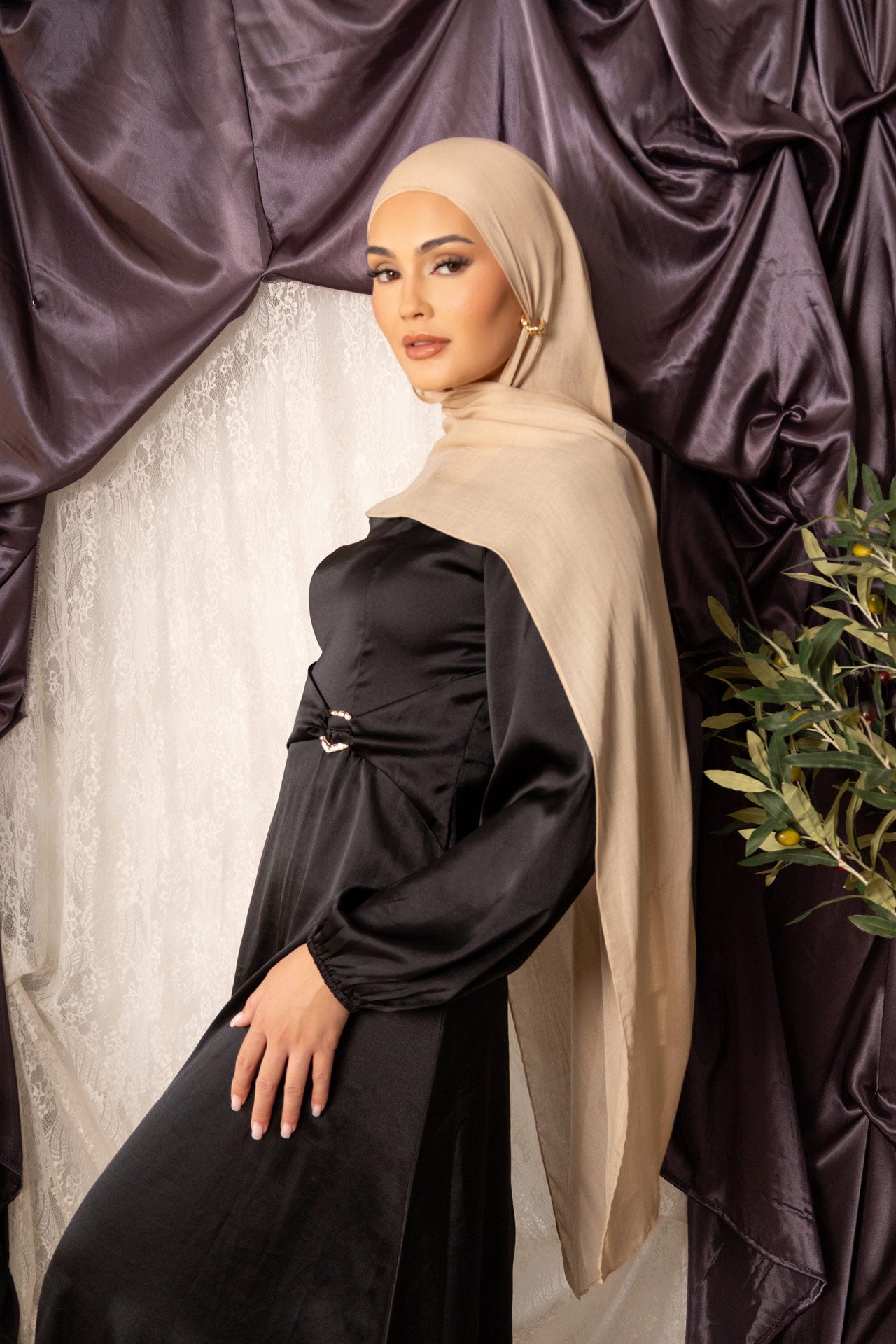 Cream Hijab with Matching Under Cap