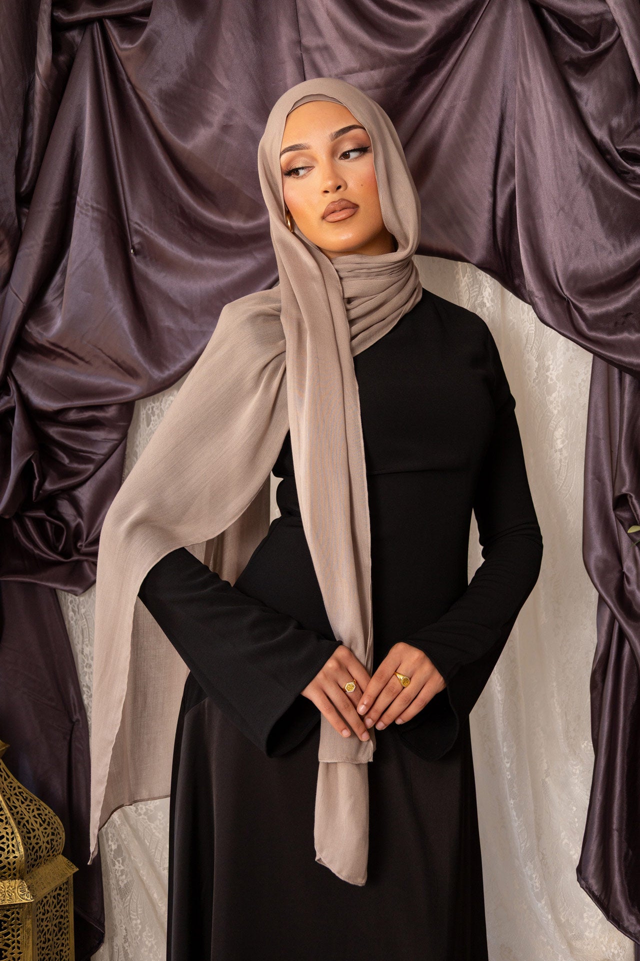 Taupe Hijab with Matching Under Cap