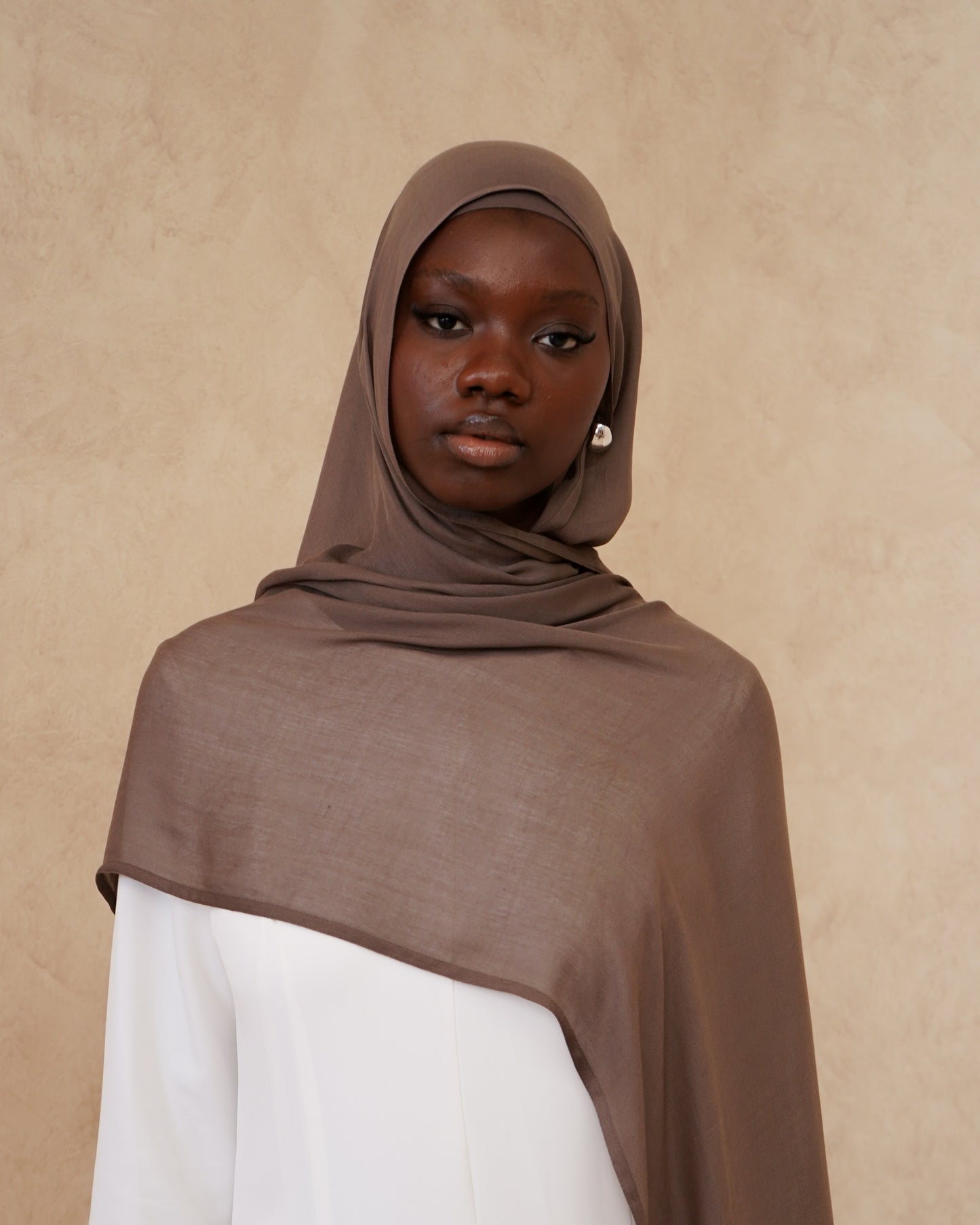 Deep Taupe Hijab With Matching Under Cap