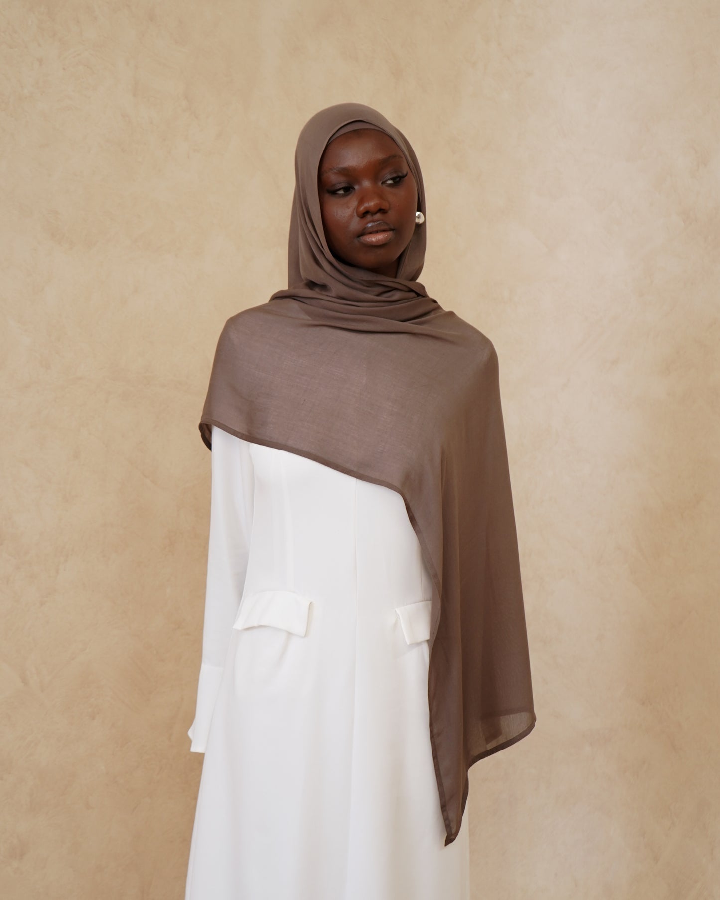 Deep Taupe Hijab With Matching Under Cap
