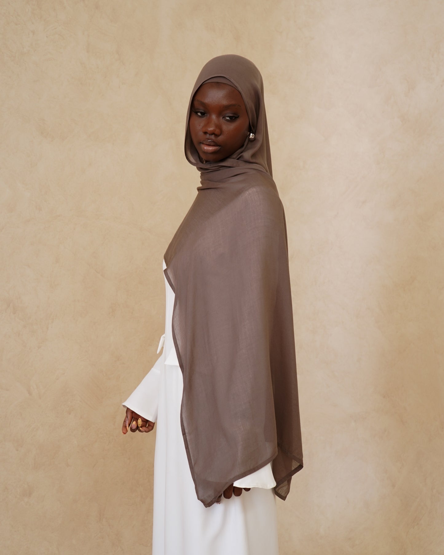 Deep Taupe Hijab With Matching Under Cap