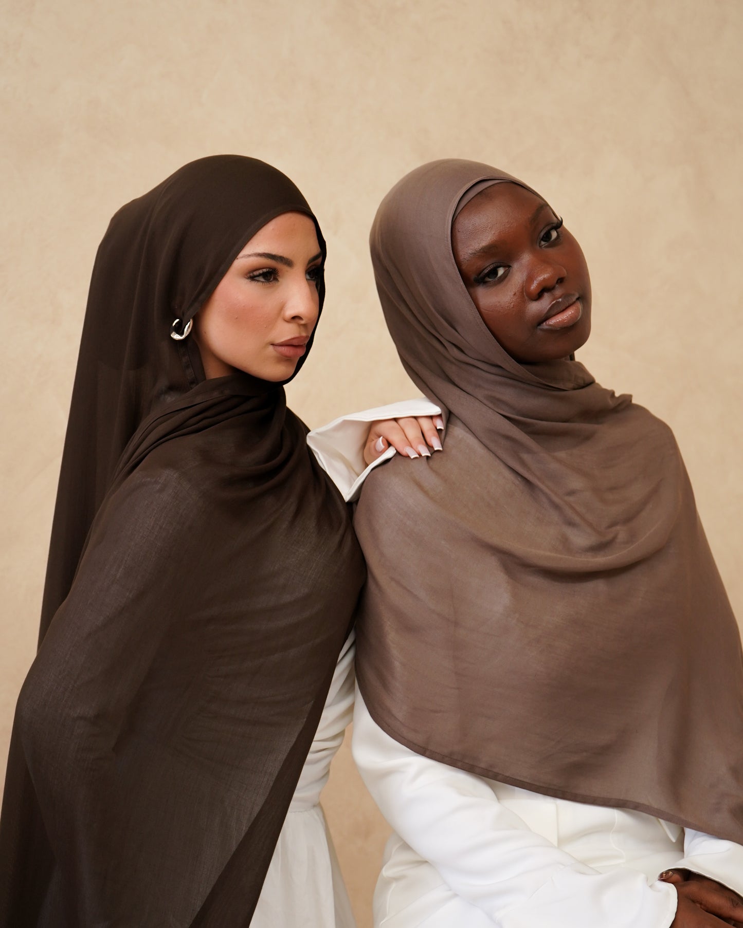 Deep Taupe Hijab With Matching Under Cap